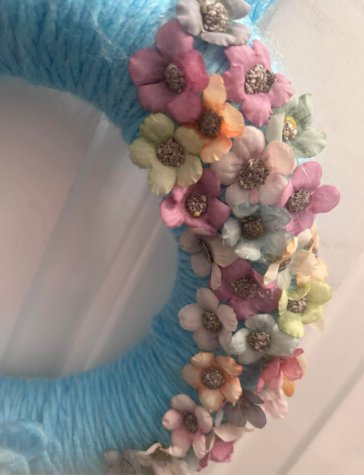 Turquoise wool wrapped wreath