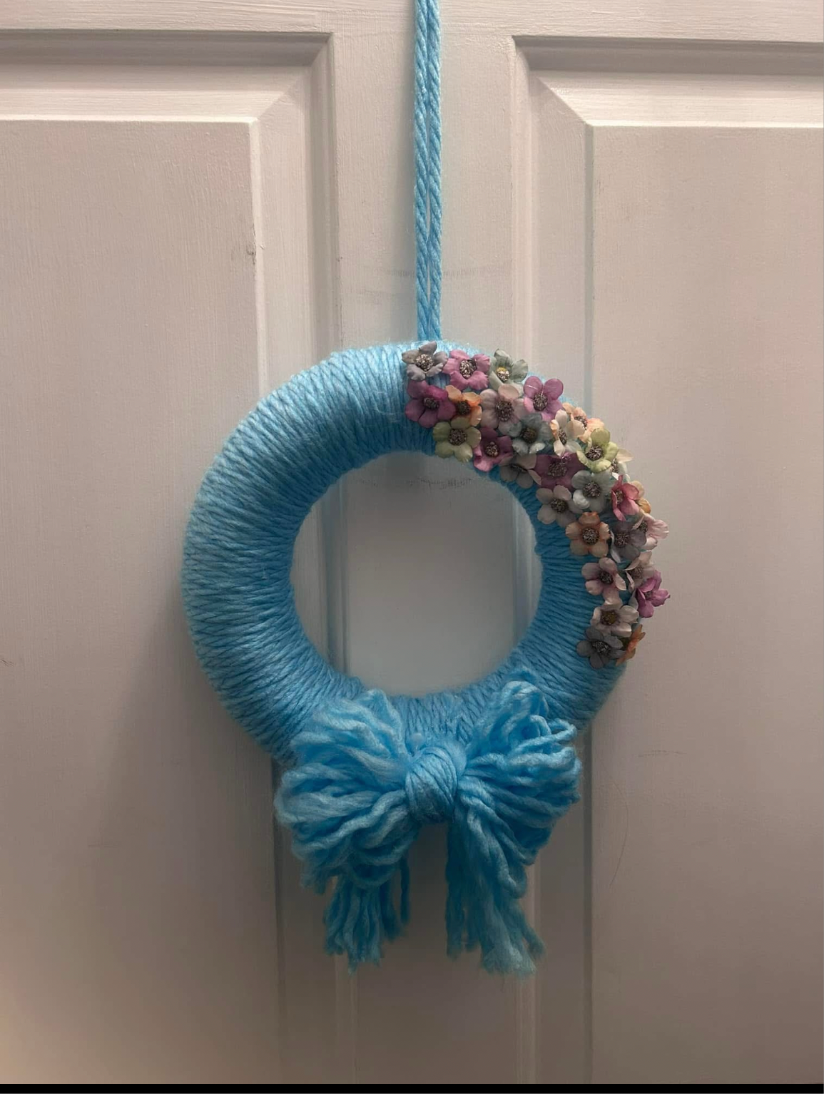 Turquoise wool wrapped wreath