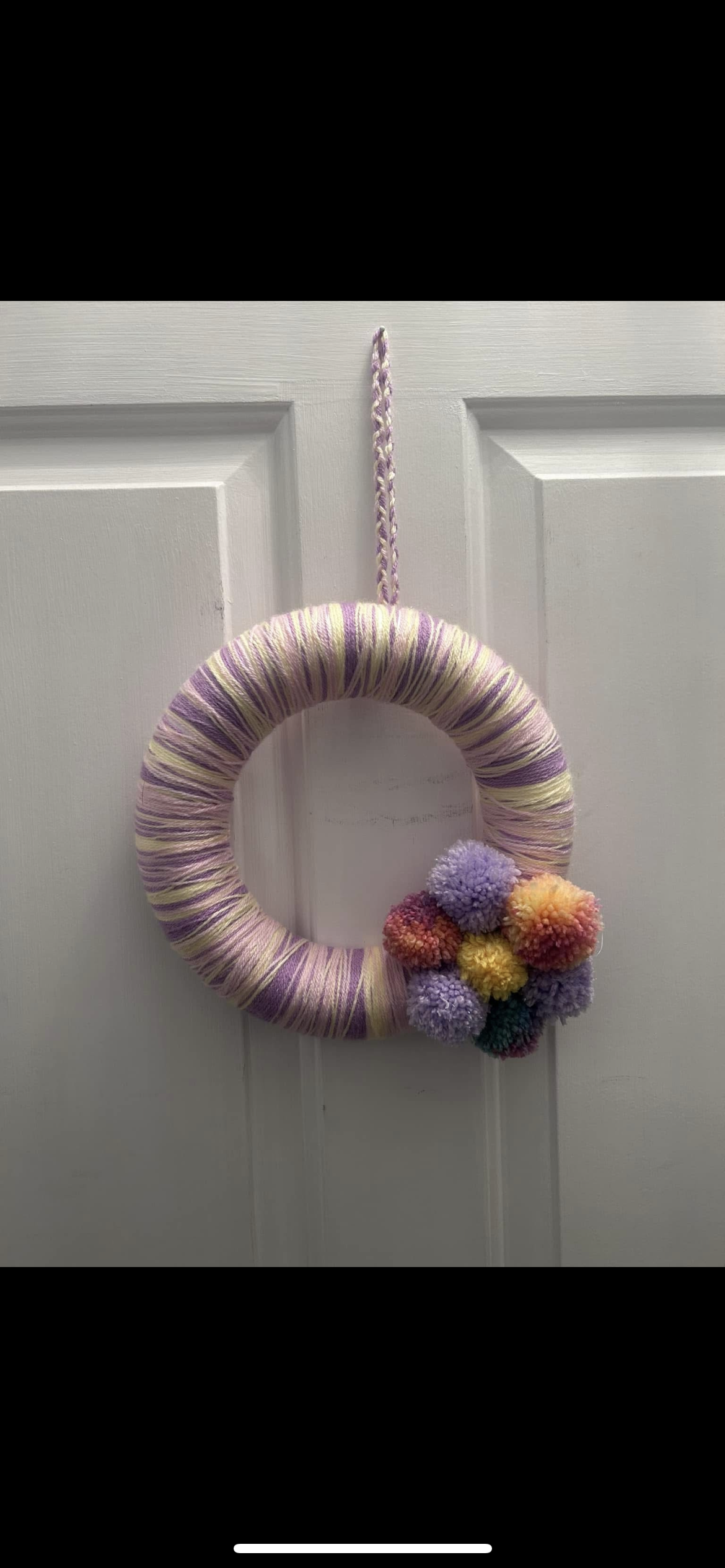 Wool wrapped pompom flower wreath