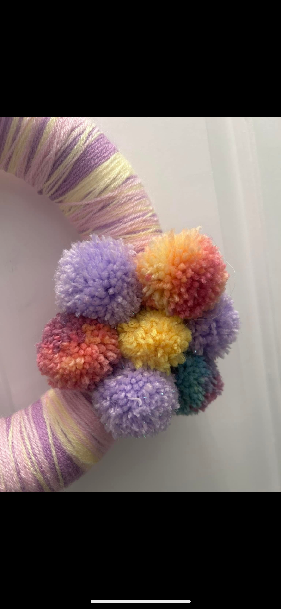 Wool wrapped pompom flower wreath